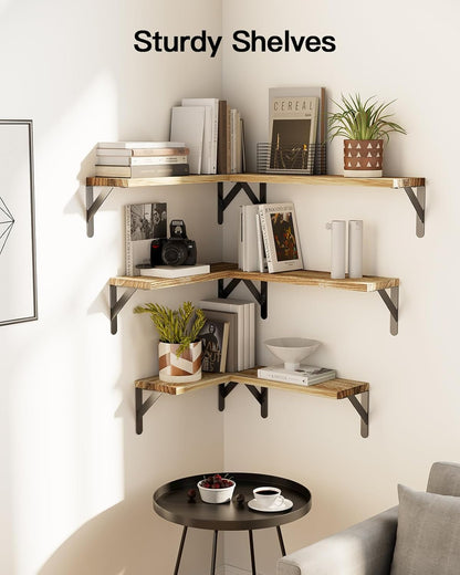 AMADA HOMEFURNISHING Wall Shelves Set of 6, Rustic Farmhouse Style, Wood Floating Shelves for Wall Decor, Bathroom & Bedroom Storage, Living Room Book Shelves, 6pcs