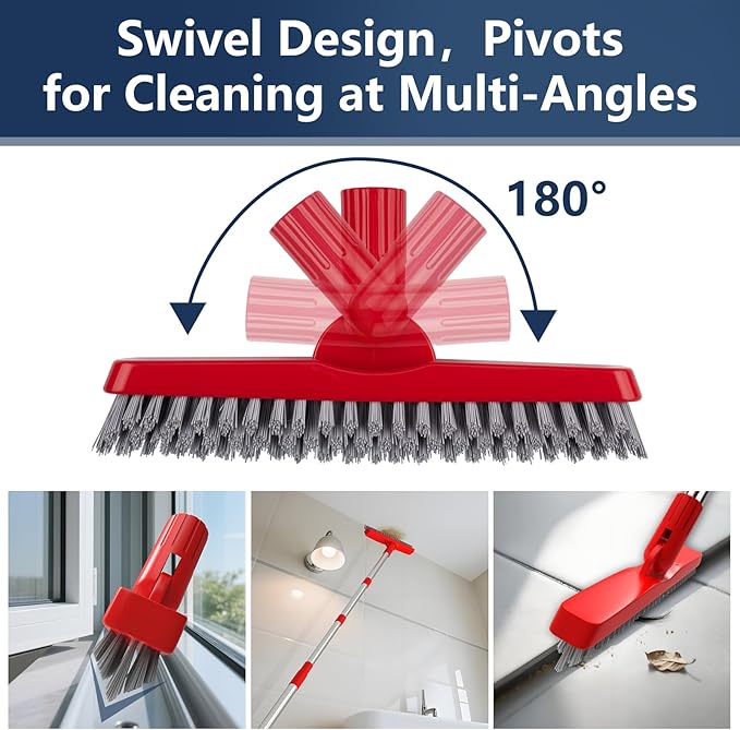 ITTAHO 2 Pack Grout Brush with Long Handle, Swivel Cleaning Grout Line Scrubber