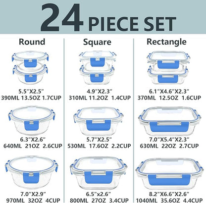 12 Pack Glass Food Storage Container Set