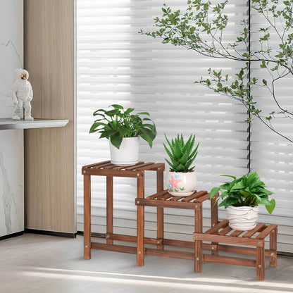 Jotboom Wood 4 Tier Hill Plant Shelf and 3 Tier Ladder Plant Stand