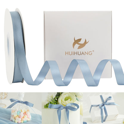 HUIHUANG Dusty Blue Satin Ribbon 1/2 inch X 50 Yards Continuous, Blue Double-Faced Satin Ribbon for Gift Wrapping, Bows, DIY Crafts, Flower Bouquet, Bridal Wedding Decor, Flower Crowns Decor
