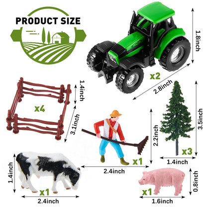 12 Pieces Tractor Cake Topper Set with Tree Farmer Fences Mini Barn Animal Figurines for Farm Animal Theme Party Birthday Party Decorations