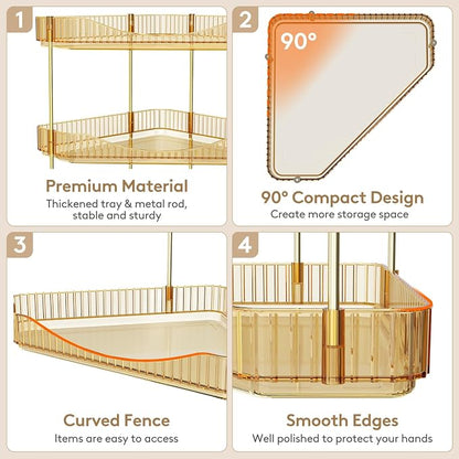 Lifewit 3-Tier Corner Bathroom Counter Organizer, Plastic Makeup Skincare Organizers Storage Countertop, Large Sink Cosmetic Perfume Shelf for Bedroom, Dresser, Kitchen, Vanity, Gold, 25 cm/10inch(H)