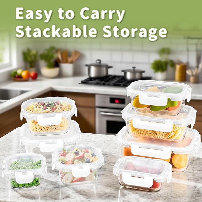HOMBERKING 8 Pack Glass Food Storage Containers