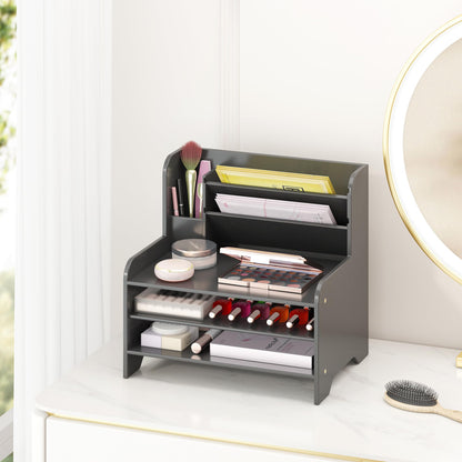 Wisuce Essentials Bamboo Desk Organizer Mail Holder Countertop Letter Tray File Desktop Mail Holder Countertop Organizer for Desktop Letter Sorter Paper File Storage for School Home Office Supplies