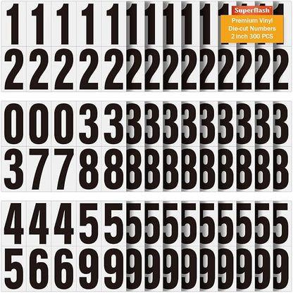 2 inch Self Adhesive Numbers for Mailbox, House Numbers, Reflective Mailbox Number, Trash Cans Number, for Outside, 300 PCS (Black/White)