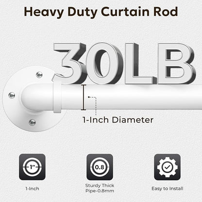 Zeerobee Curtain Rods for Windows 72 to 144, 1 Inch Industrial Wrap Around White Curtain Rod, Indoor/Outdoor Room Divider Adjustable Drapery Pole, 72"-144"