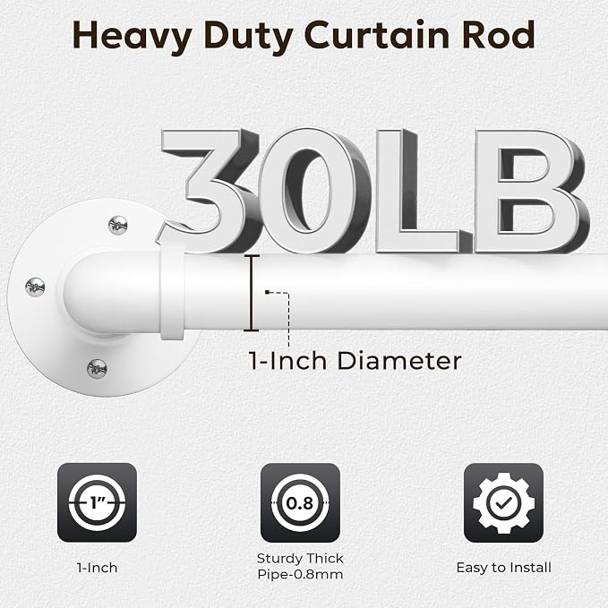 Zeerobee Curtain Rods for Windows 144 to 168, 1 Inch Industrial Wrap Around White Curtain Rod, Indoor/Outdoor Room Divider Adjustable Drapery Pole, 144"-168"