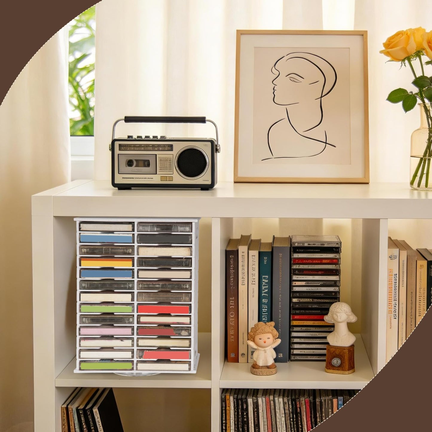 Arkiya Rotating Cassette Tape Storage Holder, 52 Slot Cassettes Organizer Rack, Audio Cassette Tape Display Shelf, Ideal Gift for Cassettes Collectors