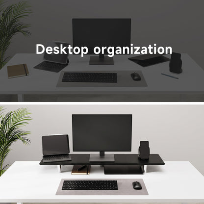 Fenge 39.4 Inch Dual Monitor Stand, Height Adjustable Monitor Riser Stand for Desk, Wooden & Steel Monitor Shelf for 2 Computers up to 99lbs, Stable Desk Organizer for PC Laptop TV, Black