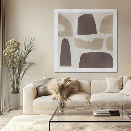 Neutral Geometric Abstract Wall Art, Hand-Painted Oil Painting on Canvas, Framed, Textured Wall Decor, Ready to Hang, Modern Minimalist Decor for Living Room, Office, 40x40 Inch