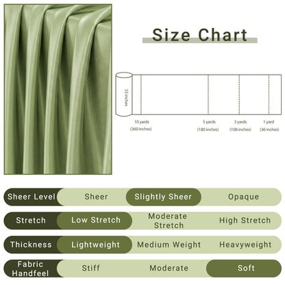 Q&J Fabric Co. Light Olive Green Satin Fabric by The Yard, 3 Yard x 55 Inch Charmeuse Satin Fabric Silky & Shiny Cloth Fabric, Smooth Bridal Satin Fabric for Wedding Dress, Clothing Sewing, DIY Crafts