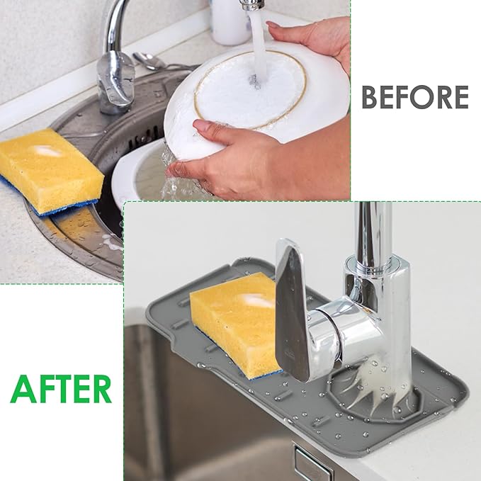 2Pcs Silicone Sink Faucet Splash Guard Mat, Soap Dish Pad Faucet Handle Drip