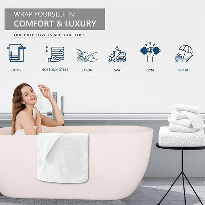 8 Piece Bathroom Towel Set White |2 Oversized Large Bath Towels Sheet, 2 Hand