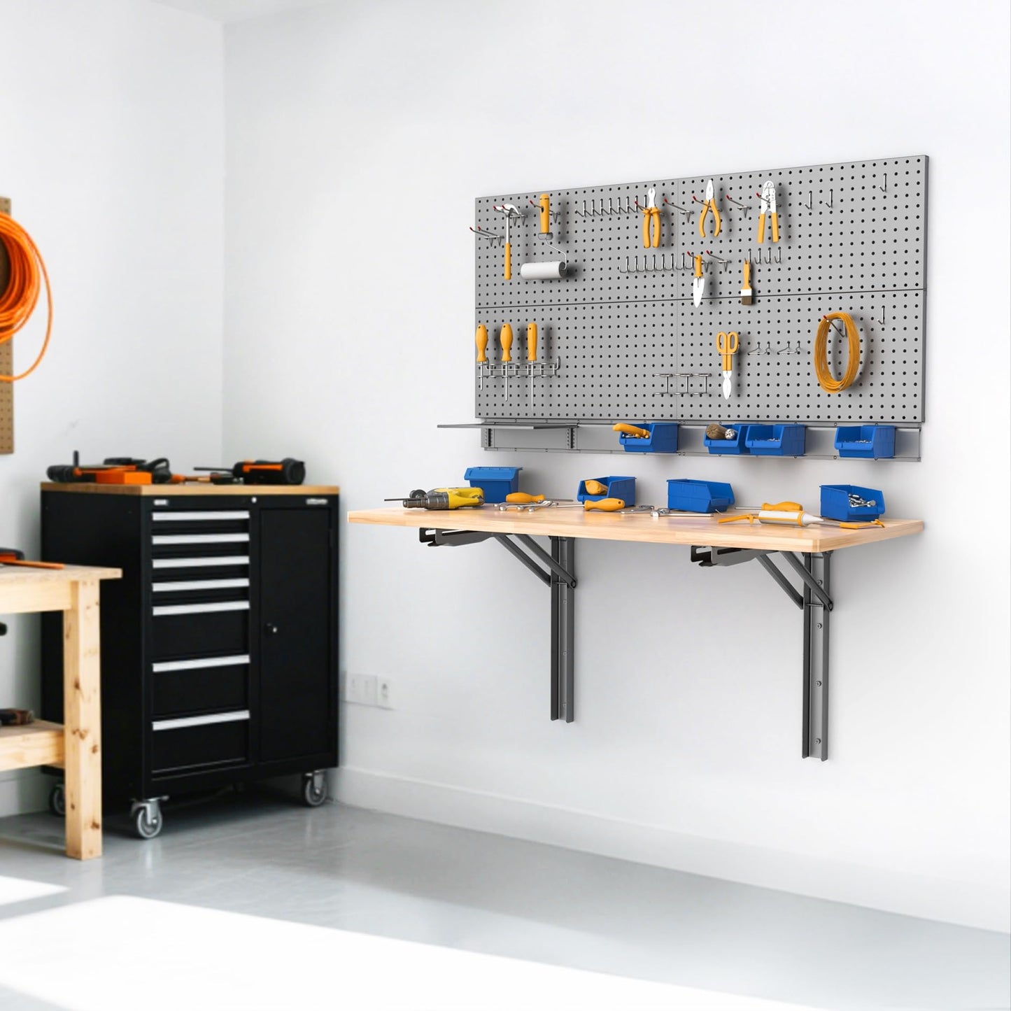 WALMANN Space Saving Wall Mounted Folding Workbench, Heavy Duty Folding Wall Table/Desk for Garage, Workshop, Holds Up to 550 lbs(Tabletop Size: 47.25 x 22.75inch)