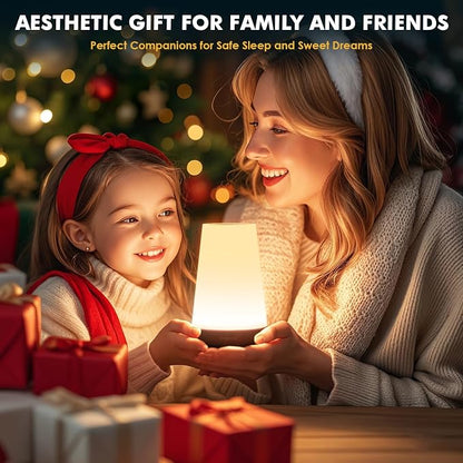 Auxmir Rechargeable LED Night Light, Touch & Remote Control Bedside Lamp with 13 Colors, 5 Brightness Levels, Portable Table Lamp for Kids Baby Nursery, Bedroom, Bathroom, Camping, Light Brown-2 Pack