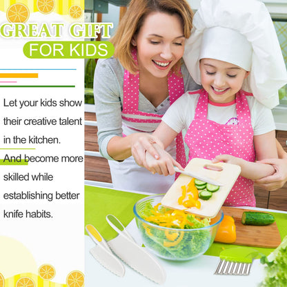 TAORISH 4 Pcs Kids Knife Set, Kids Kitchen Knife with Crinkle Cutter, Serrated Edges Plastic Toddler Chef Knife for Real Cooking & Cutting Fruit Bread