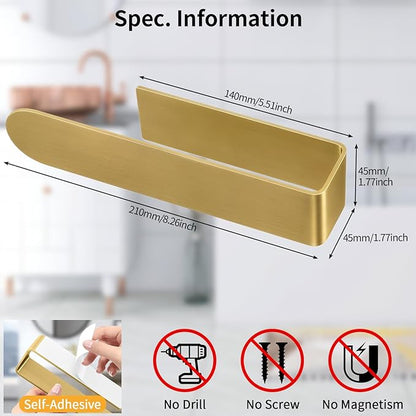 2 Pack Gold Hand Towel Holder, Adhesive Towel Bars Wall Mounted, 8 Inch Square