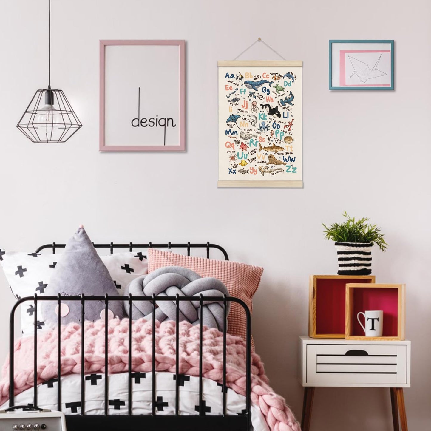 DOI-LANEE Alphabet Ocean Poster Hanger Frame 16x12 Inch, Educational Montessori Posters Toddler, Ocean Room Decor, Alphabet Chart for Preschool Classroom, ABC Learning, Sea Life Decor