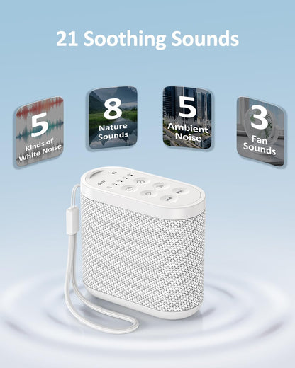 Portable Travel Sound Machine for Adults, Baby Sleeping : Super Long-Lasting & Rechargeable Battery, Headphone Jack, 21 Sounds - White Noise Machine for Office Privacy & Noise Canceling, Home, Gift