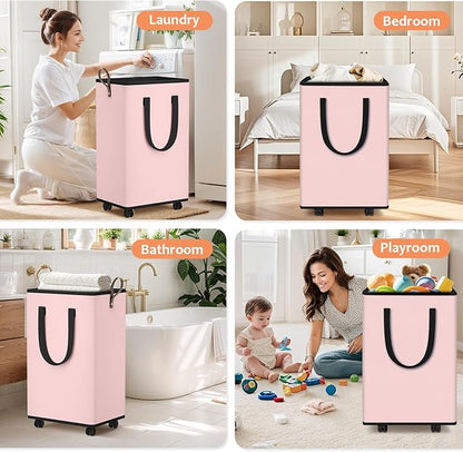 Laundry Basket with Wheels, Collapsible Laundry Baskets, Laundry Hamper with