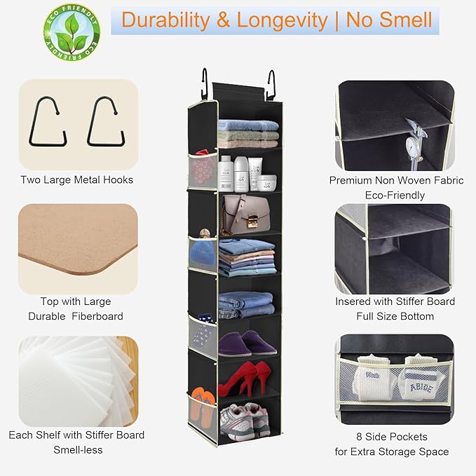 Large-Sized Hanging Shoe Organizer 8-Shelf, Hanging Closet Organizer