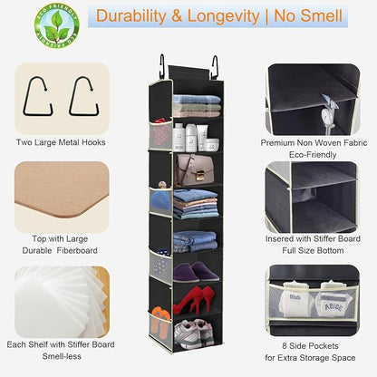 2 Pack Large-Sized Hanging Shoe Organizer 8-Shelf, Hanging Closet Organizer with 8 Side Pockets, Wider Hanging Shelves for Storage Shoes Clothes 9" W × 11.8" D× 48" H, Black.
