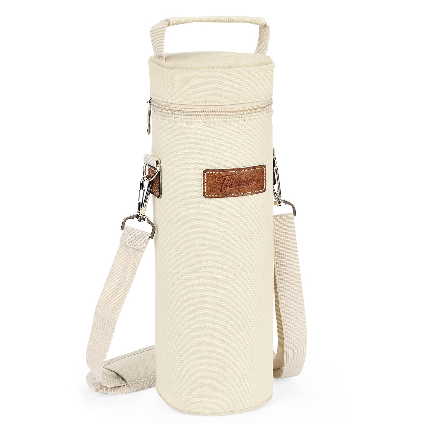 Tirrinia Single Wine Cooler Bags - Insulated & Padded Portable Wine Gift Tote Carrier for Travel, BYOB Restaurant, Wine Tasting, Party, Great Gift for Wine Lover, Beige