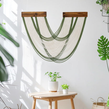 LB Boho Macrame Wall Hanging Large, Green and Beige Macrame Tapestry Wall Decor Handmade Woven Chic Bohemian Tapestry Decor for Bedroom Living Room Office Bathroom Nursery