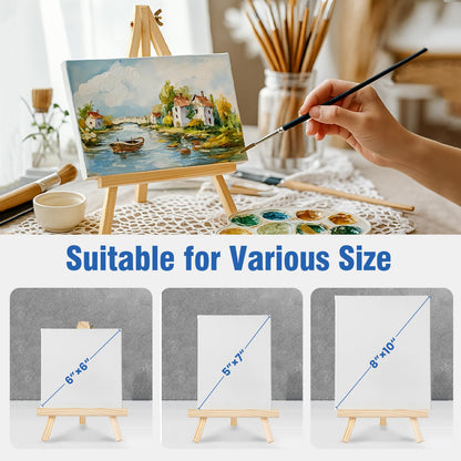 Falling in Art 12 Pack Mini Wooden Display Easels, 10 Inch Tripod Painting Easel Stand, Portable Art Canvas Holder for Photos, Prints and Signs