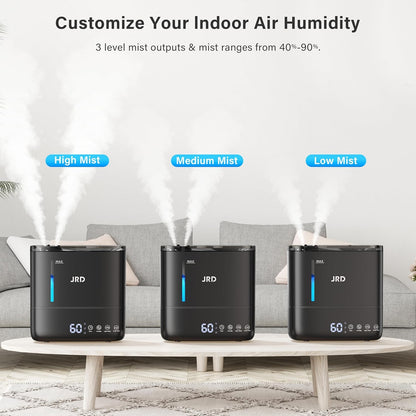 JRD Humidifiers for Bedroom, Ultrasonic Humidifier 4L for Large Room, Cool Mist Top-Fill, 40H Run, 12H Timer, 360° Nozzle, Aroma Diffuser, 7-Color Night Light for Home, Office, Baby, Pets, Plants