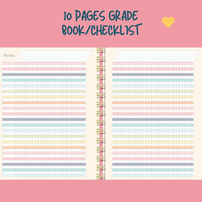 Undated Teacher Planner 8.5 x 11-12 Months & 52 Weeks | Colorful Checkerboard Cover | Monthly & Weekly Lesson Plan Book with Stickers, Storage Pocket & Snap-In Bookmark | Classroom Organizer