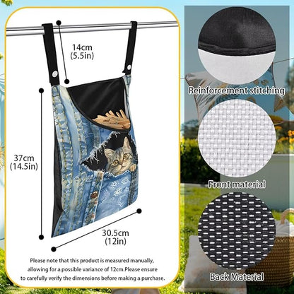 Cat Pin Bag with Hanging Rope, Laundry Hanging Bag, Fits Clothes Lines