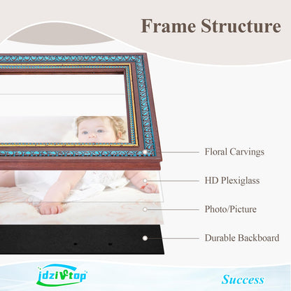 12x18 Wood Frame Brown Blue , Elegant 18x12 Wooden Picture Frame with Love Heart, for 12 x 18inch Gallery Photo Pic with HD Plexiglass, 1.8in Widen 0.9in Thick, Horizontal Vertical Wall Display