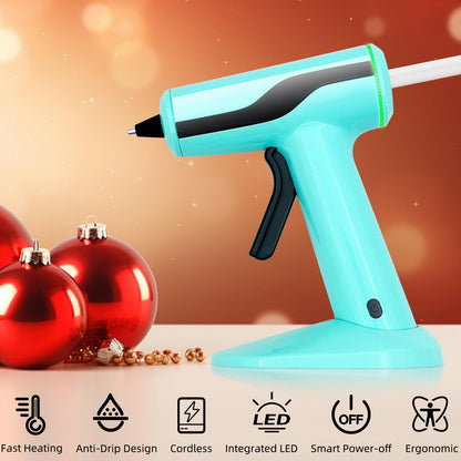 Cordless Hot Glue Gun, Rechargeable Hot Melt Glue Gun 2Ah Built-in Battery Smart Power-Off, Mini Glue Gun Kit with 30pcs Premium Glue Sticks, 10pcs Wood Craft Sticks, Case for DIY, Arts &Crafts