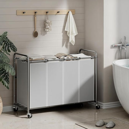 ROMOON Laundry Hamper Sorter Cart: 4-Section Organizer