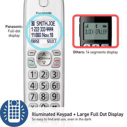 Panasonic Cordless Phone with Answering Machine, Link2Cell Bluetooth, Voice Assistant and Advanced Call Blocking, Expandable System with 4 Handsets - KX-TGD864W (White)
