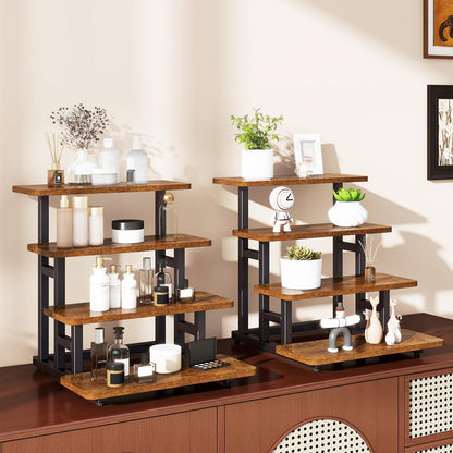 IBUYKE 4 Tier cupcake stand,Wooden Risers Display Stands,Tiered Display Stand for food,Dessert Table Display for Party,Afternoon tea, Family Gatherings,Rustic Brown UTLJ018H