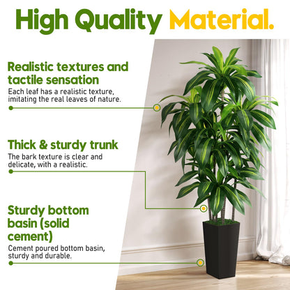 Artificial Dracaena Tree Indoor, 6FT Tall Fake Tree with Black Tall Planter, Artificial Trees Fake Yucca Potted Tree for Home Office Living Room Decor, Tall Artificial Plant for Housewarming
