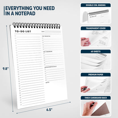 Of a Happy Kind To Do List Notepad: With Multiple Functional Sections - 6.5 x 9.8 60 Sheets - Spiral Daily Planner Notebook - Task CheckList Organizer Agenda Pad for Work - Note and Todo Organization