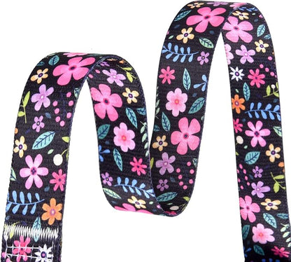 Mihqy Dog Collar and Leash Set with Bohemia Floral Tribal Geometric Patterns - Soft Ethnic Style Collar Adjustable for Small Medium Large Dogs(Floral Set,M)