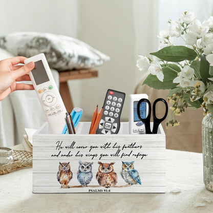 LIANGEAGOM Christian Owl Bird Pen Pencil Holder Organizer for Desk Accessories, Christian Gifts for Women, Owl Gifts, Bible Verse Wooden Box Signs Decorations for Home Office Desk Tabletop