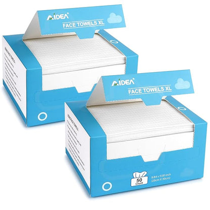 AIDEA XL Face Towels Disposable-100Ct, Clean Facial Cloths, Facial Cleansing