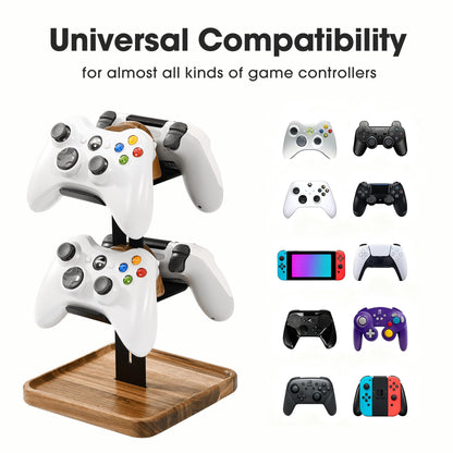 blingwider Game Controller Wood Stand for Desk, Adjustable 2 Tiers Game Controller Holder for PS/Xbox/Switch/Nintendo,Dual Tiers Controller Holder On The Desk,Solid Wood,4-in-1 Black