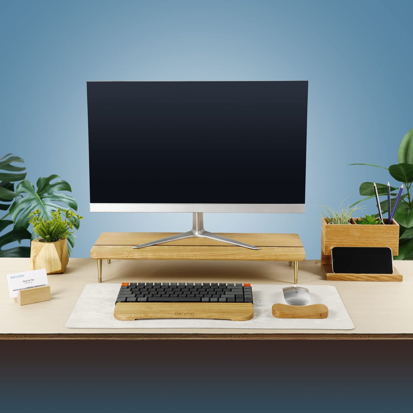 Monitor Stand Wood Riser for iMac Laptop Computer Monitor – A Sturdy Computer Stand to Elevate Your Screen and Reduce Eye Strain and Maintain Body Position(Oak Wood)