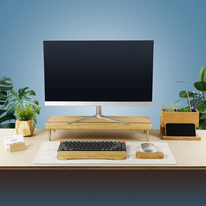 Monitor Stand Wood Riser for iMac Laptop Computer Monitor – A Sturdy Computer Stand to Elevate Your Screen and Reduce Eye Strain and Maintain Body Position(Oak Wood)