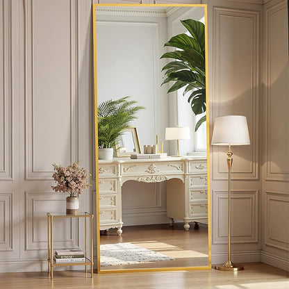 OLIXIS Full Length Mirror for Bedroom, 65"x24" Full Body Mirror with Stand, Hanging or Leaning for Wall, Aluminum Alloy Thin Frame Floor Standing for Living Room, Long, Gold