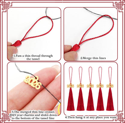 Cindeer 100 Pcs Mini Graduation Tassels with 100 Pcs 2026 Tassel Charms for Crafts Mini Silky Bookmark for Graduation Cap Keychain Ornaments DIY Craft Jewelry Making Project(Red)