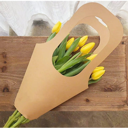 LONG XIN SERIES 20Pcs Kraft Paper Flower Gift Bags with Handles Flower Bouquet Holders for Mother's Day Easter Wedding Favors Birthday Presents Home Decor