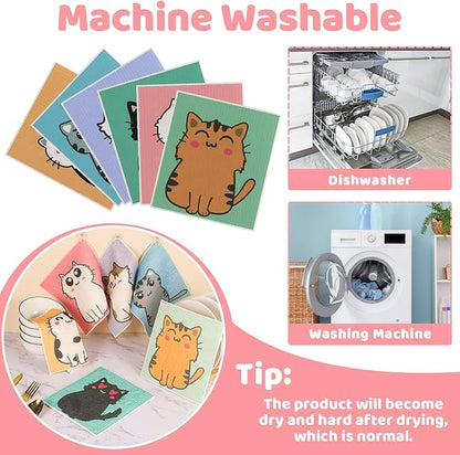 6 Pack Swedish Dishcloths for Kitchen, Cat Gifts for Cat Lovers Swedish Rags